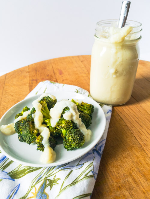 Mason jar spicy horseradish cauliflower sauce broccoli